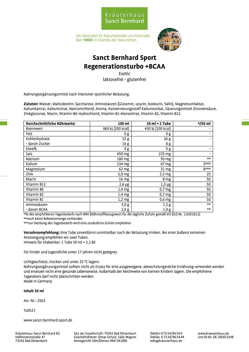 Sanct Bernhard Sport Regenerationsturbo +BCAA