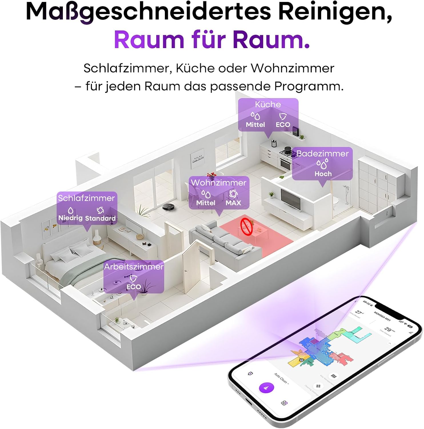 MONSGA Saugroboter mit Wischfunktion,5000Pa Saugkraft,180Min Laufzeit,Anti-Tangle-System,LiDAR Navigation, Staubsauger Roboter für Teppich, Tierhaare, APP & Fernbedienung Steuerung (Schwarz)