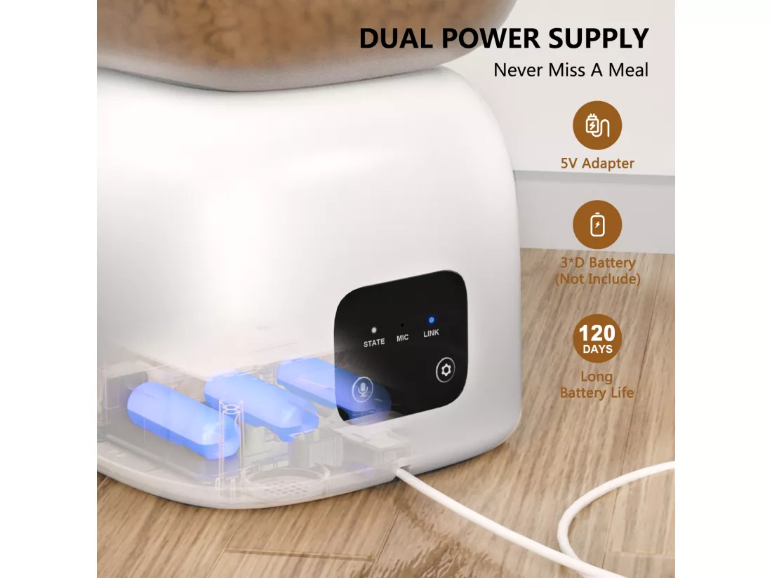 3L WiFi Distributeur Croquettes Chat Automatique - Beige Mangeoire Automatique pour Chat et Chien - 10 Repas par Jour - Enregistrement Vocal 10s