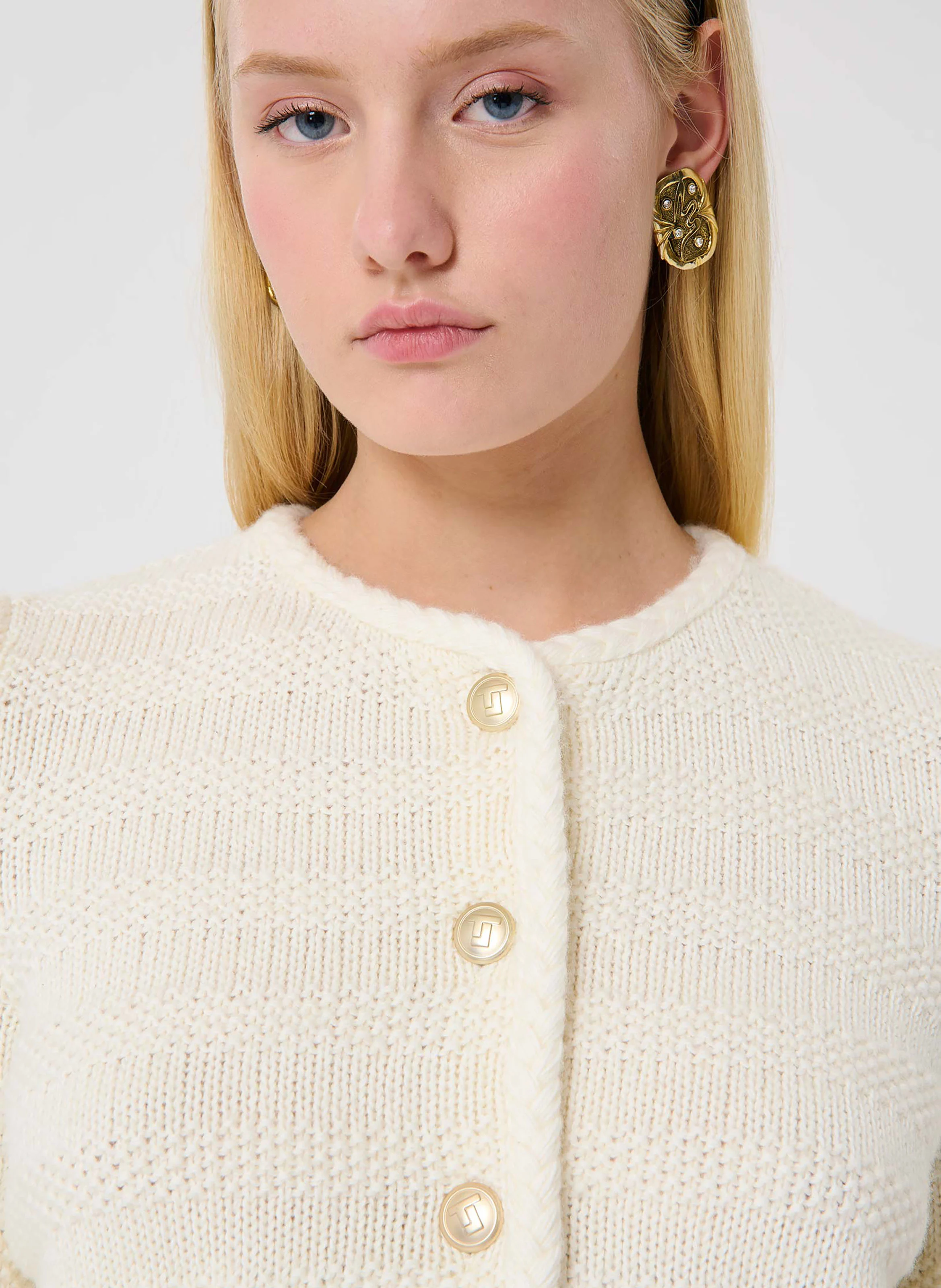 GIUDA - Cardigan court boutonné en maille| Beige