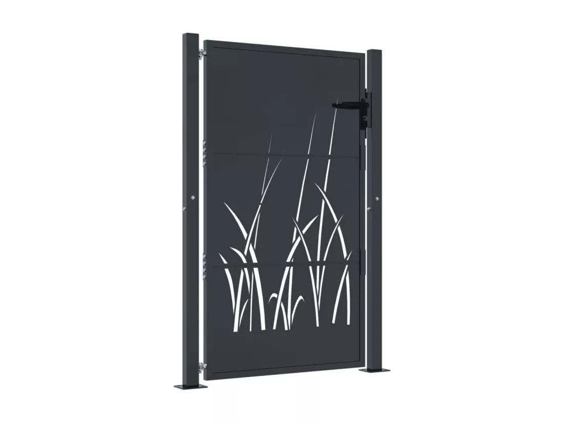 Portail de jardin anthracite 105x155cm acier conception d'herbe