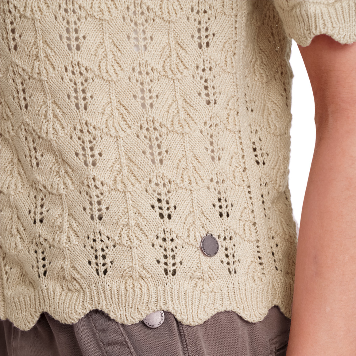 Gina Collection Damen Strickjacke mit Ajourmuster beige
