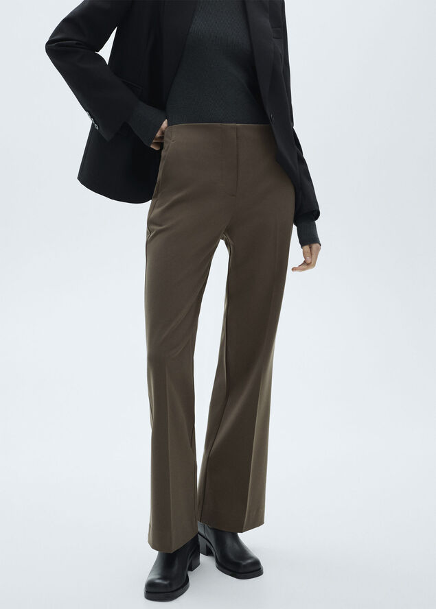 MANGO Mid-rise flare trousers Medium brown