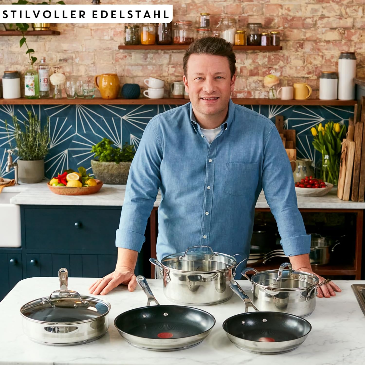 Tefal Jamie Oliver Cook Smart Pfannenset 20/24/28cm, Pfanne Induktion, sichere Titanium 2x Antihaftversiegelung, Antihaftpfanne,Thermo-Signal, für alle Herdarten geeignet, ergonomischer Griff, E310S3