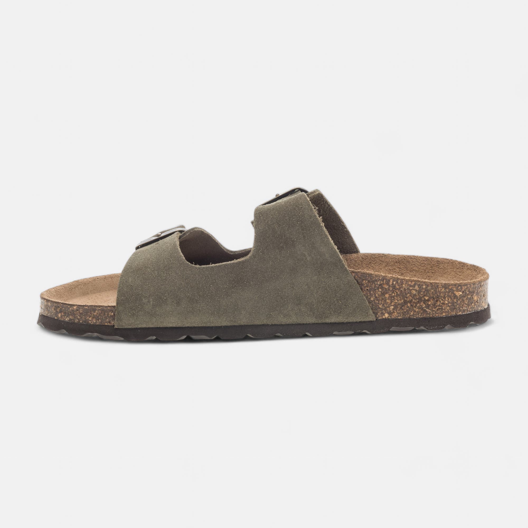 Mules semelle liège Garçon en cuir kaki