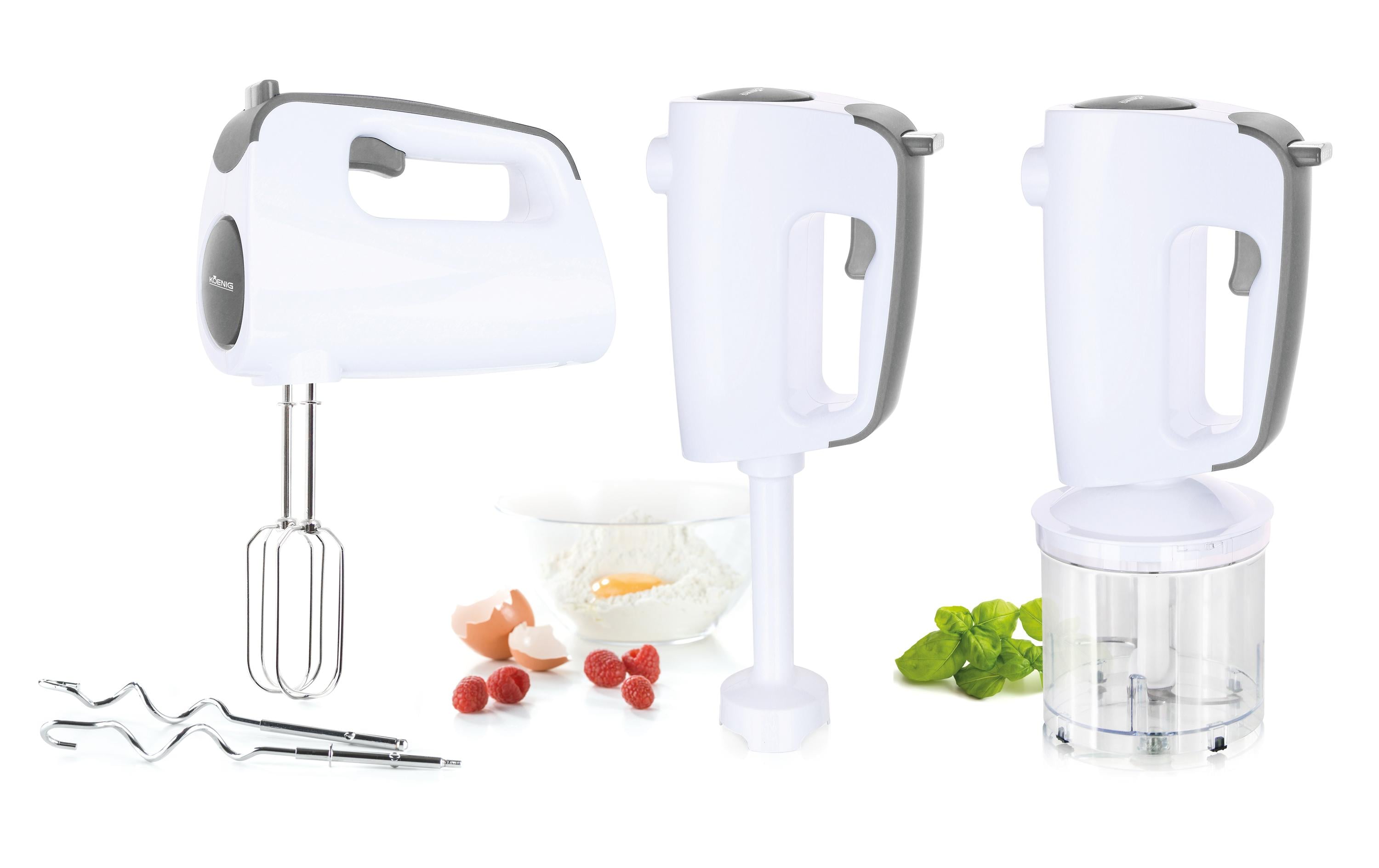 Handmixer 4-in-1 WeissHandmixer mit Knethaken, Zerkleiner und Pürierstab