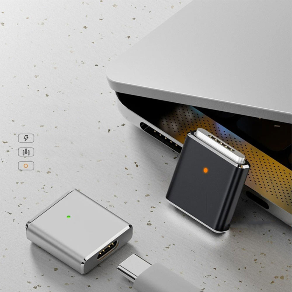 MagSafe 3 auf USB C (w) Aluminium Lade Adapter für MacBook Pro / Air (PD/100W) - Schwarz