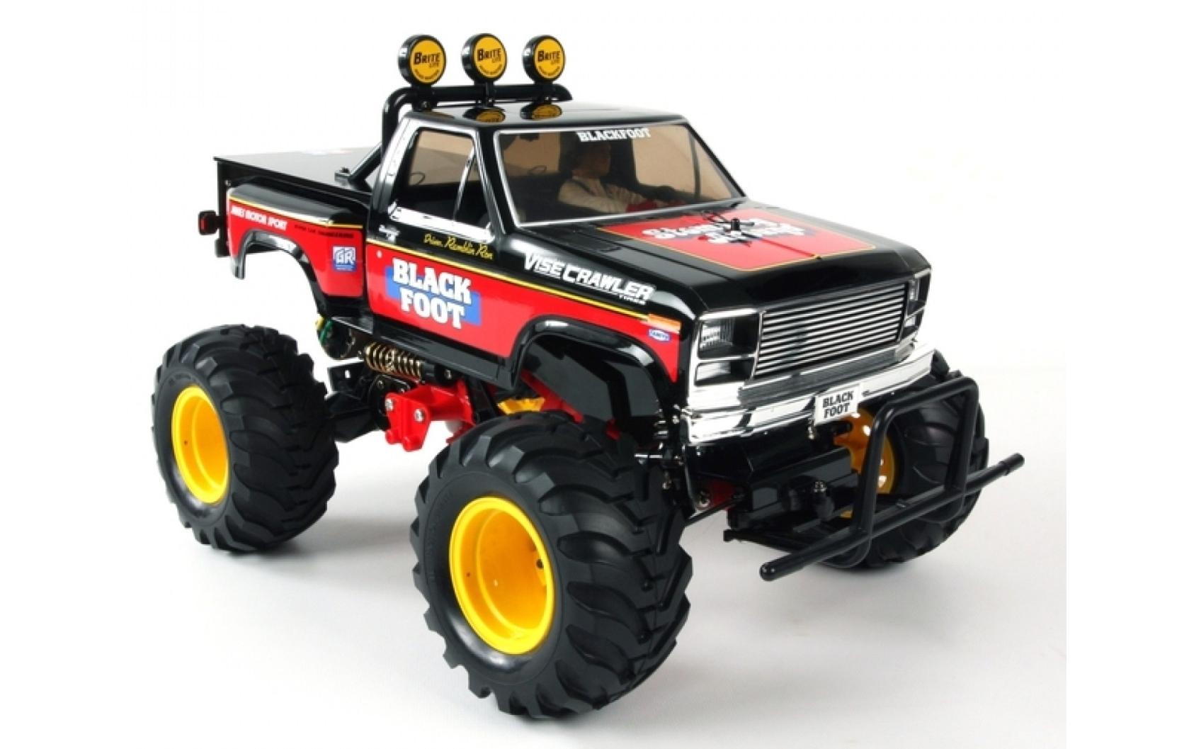 Monster Truck Blackfoot, RWD Bausatz mit ESC, 1:10<br>2WD Monstertruck Bausatz mit klassischer Tamiya Blackfoot Karosserie