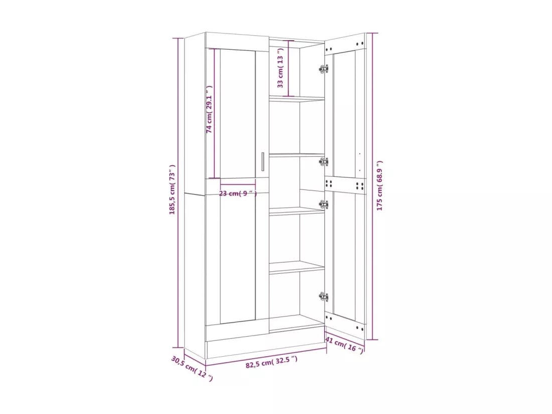 Armoire à vitrine Chêne brun 82,5x30,5x185,5cm Bois ingénierie