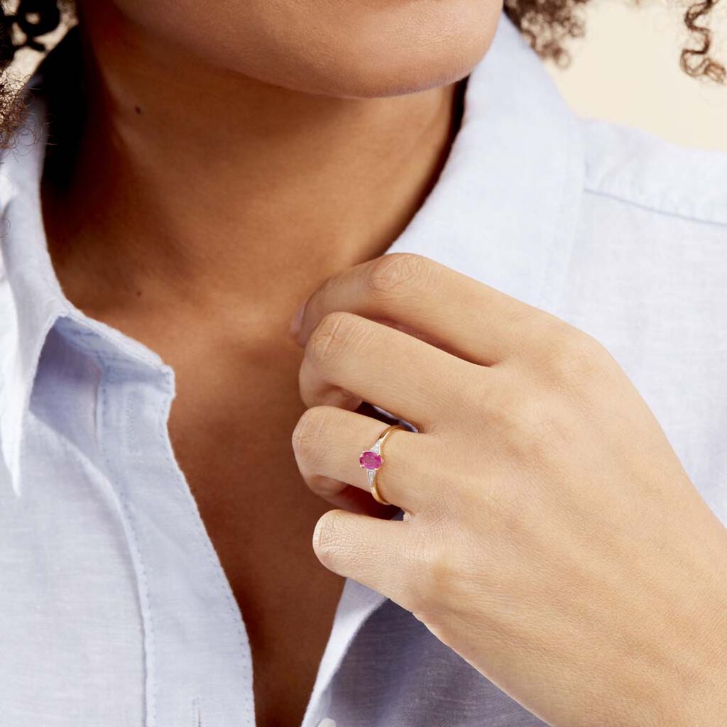 Bague Solitaire Accompagné Or Jaune Ludmilla Rubis Diamants