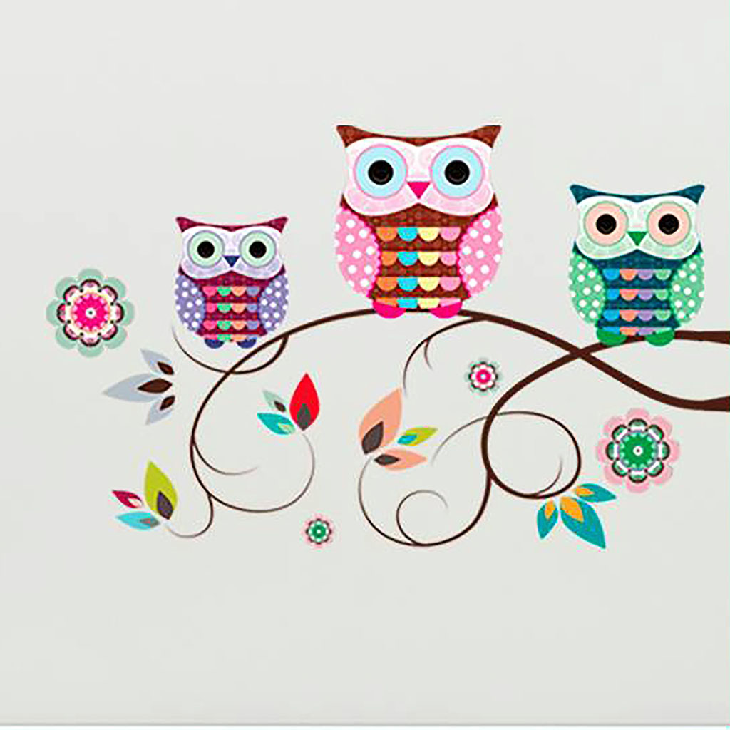 Sticker mural déco chouettes 70x50cm