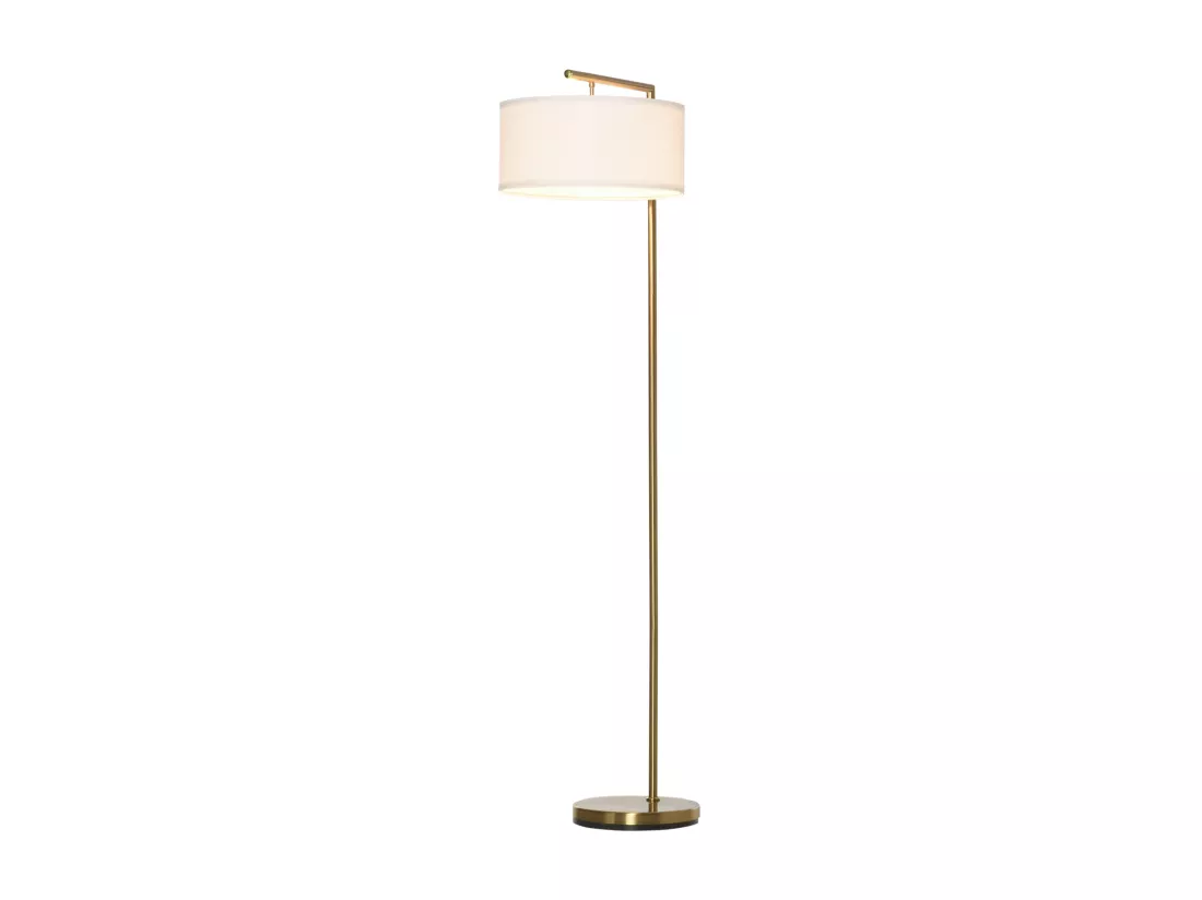 Lampadaire design néo-rétro max. 40 W 153H cm abat-jour circulaire aspect lin blanc piètement structure métal doré