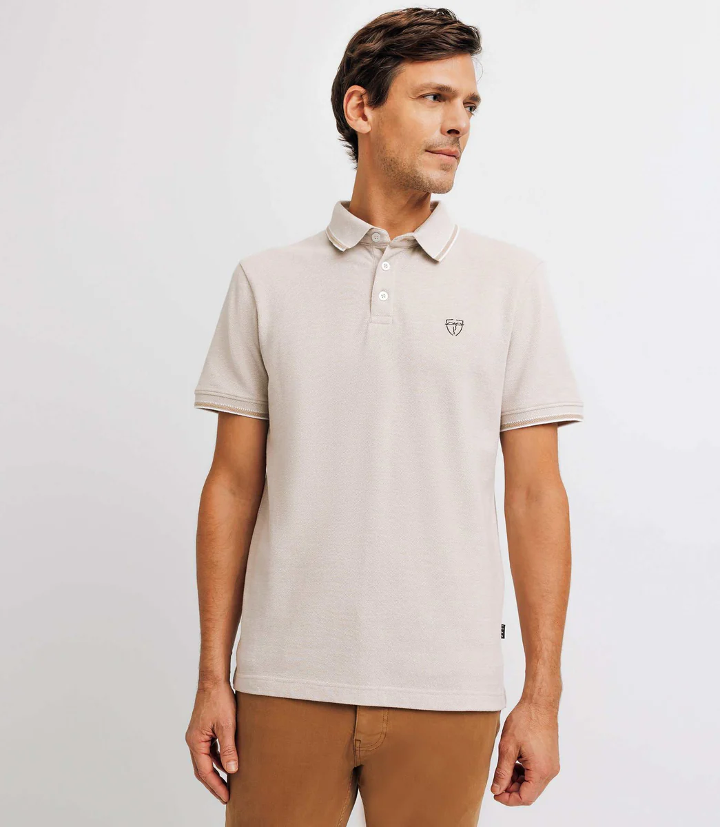 Polo piqué avec broderie beige