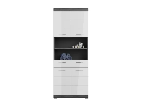 Colonne de salle de bain SCOTT – 4 portes et 1 tiroir – Gris foncé et blanc – 74x191x31 cm