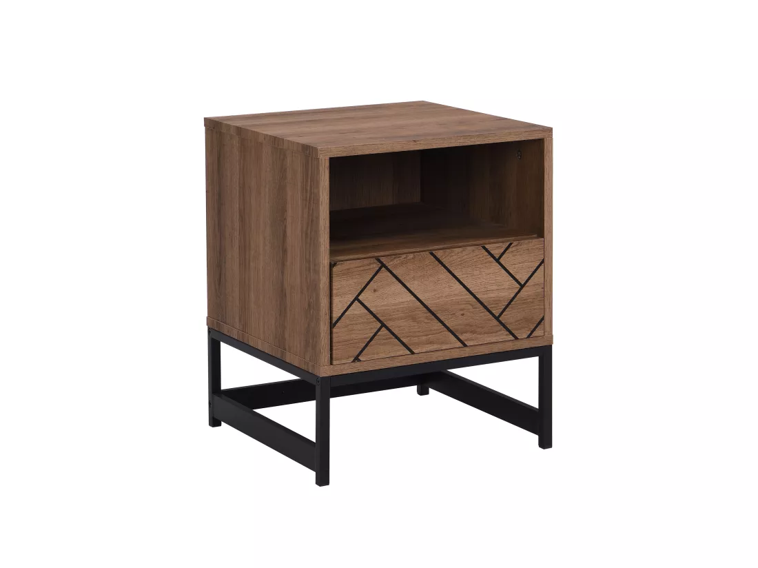 Table de chevet 1 tiroir et 1 niche - MDF et Acier - Coloris : Naturel et noir - CARATANA