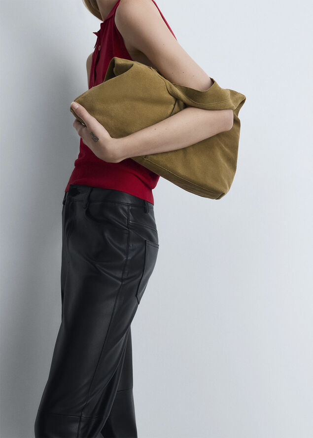 MANGO Leather-effect straight trousers Black
