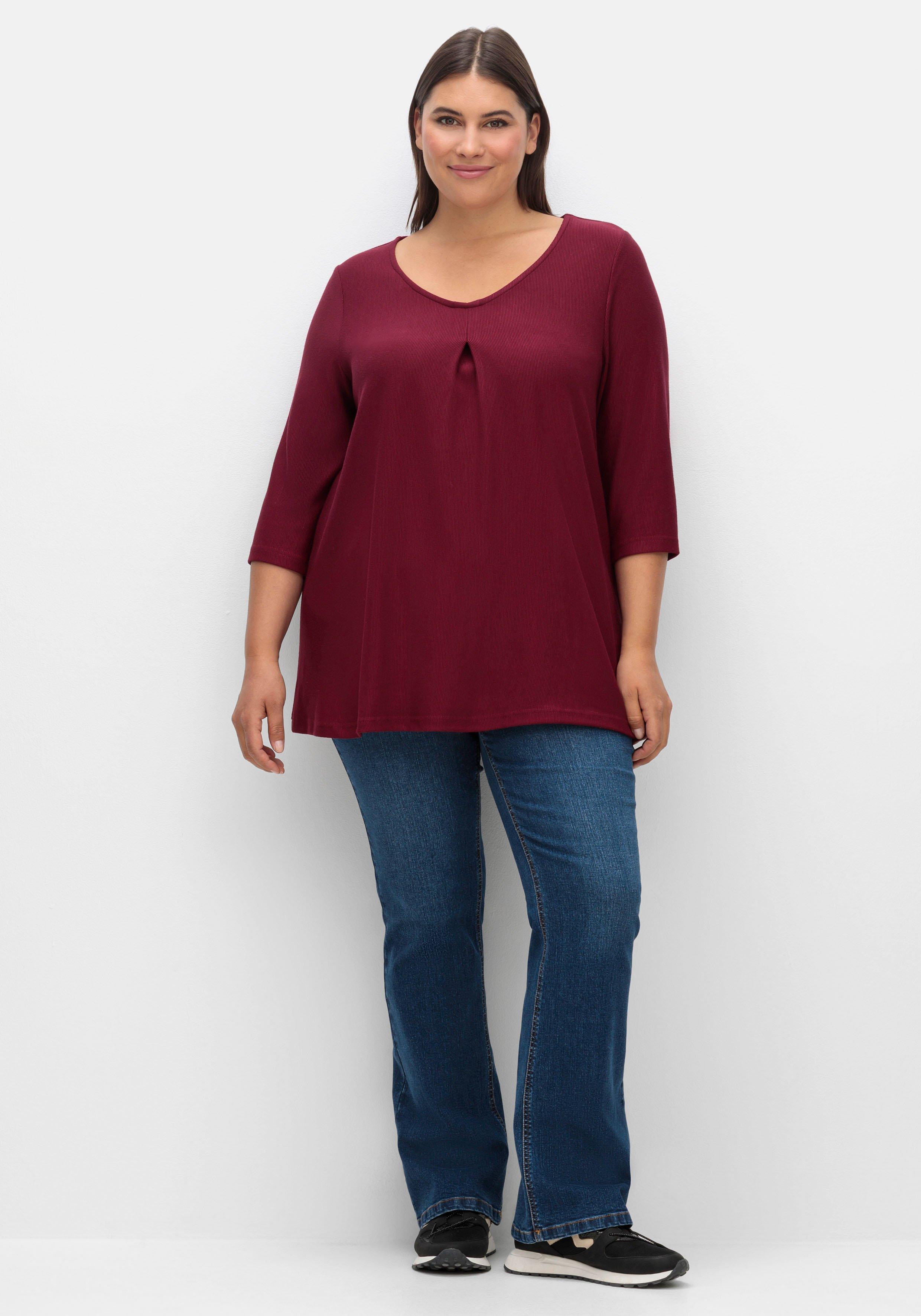 3/4-Arm-Shirt aus Rippjersey, mit Kellerfalte, in A-Linie
