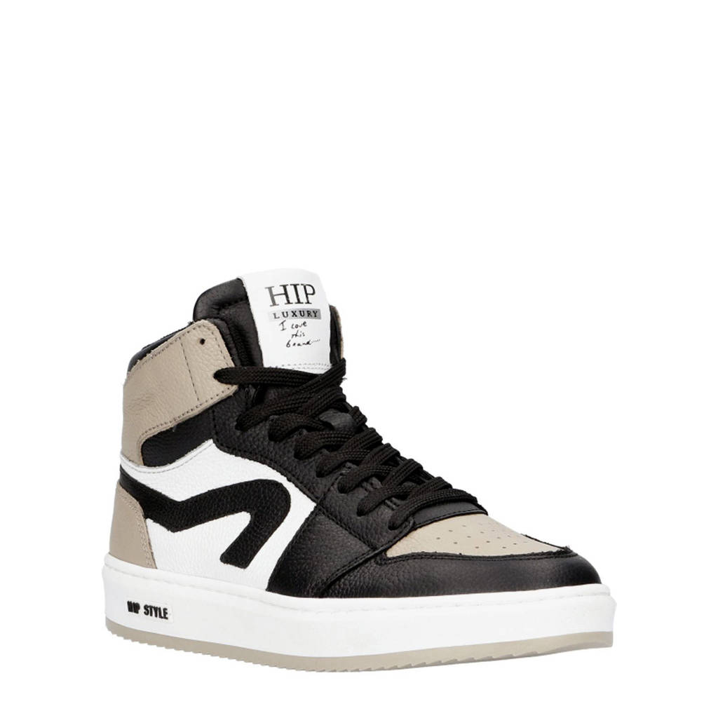 Hip leren sneakers taupe/zwart