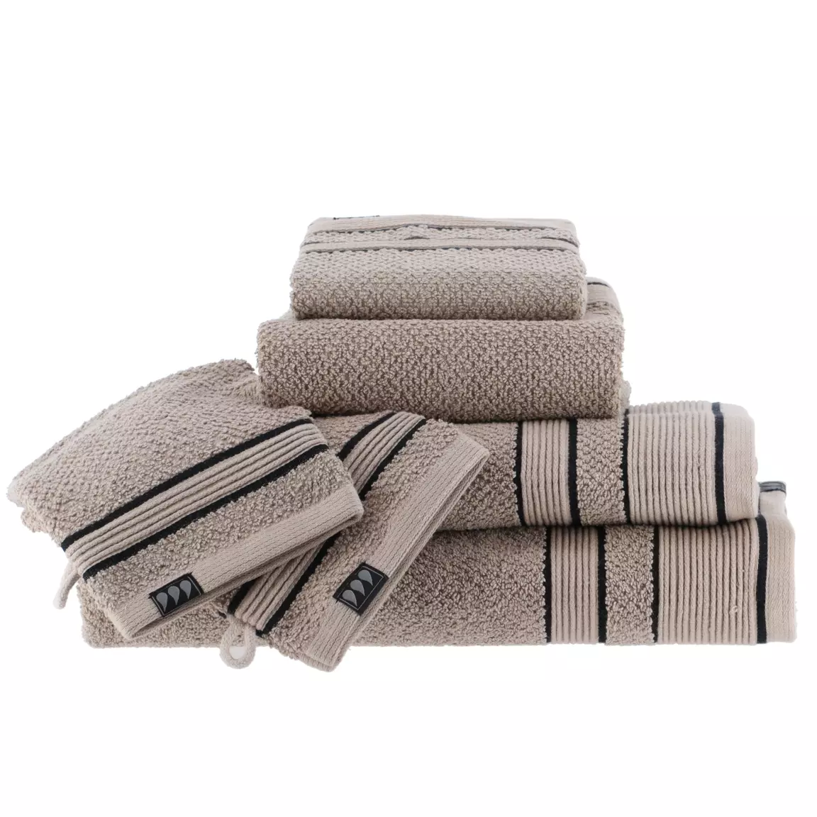 Lot de 2 gants de toilette coton (15 x 21 cm) Black Line Joia Gris ficelle / noir