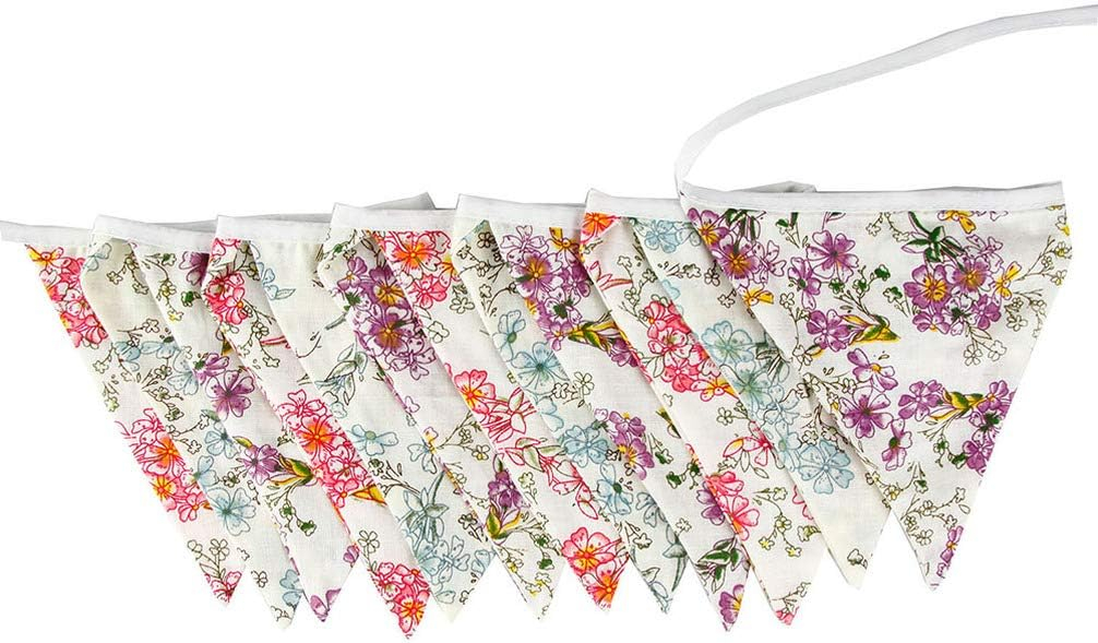(3m) Stoff Wimpelkette Kinderzimmer Fahnen Girlande Party Deko Accessoire - Blumen