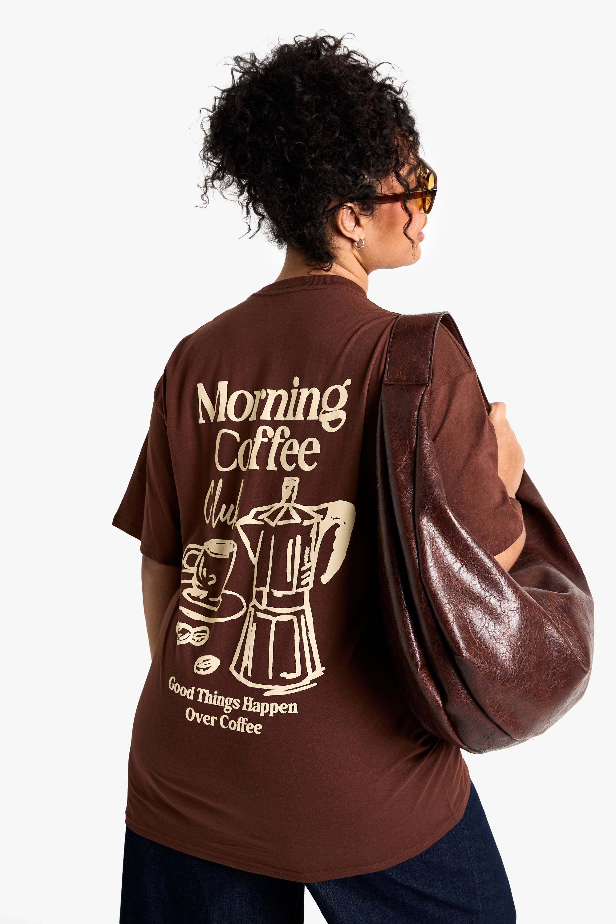 boohoo PLUS MORNING COFFEE T-SHIRT SURDIMENSIONNÉ