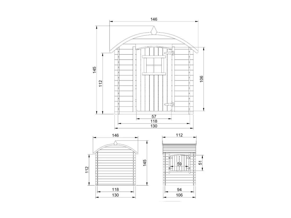 Maison en bois pour enfants SANS PLANCHER- 112x146xH145cm/1.1m2 - Timbela M505-1
