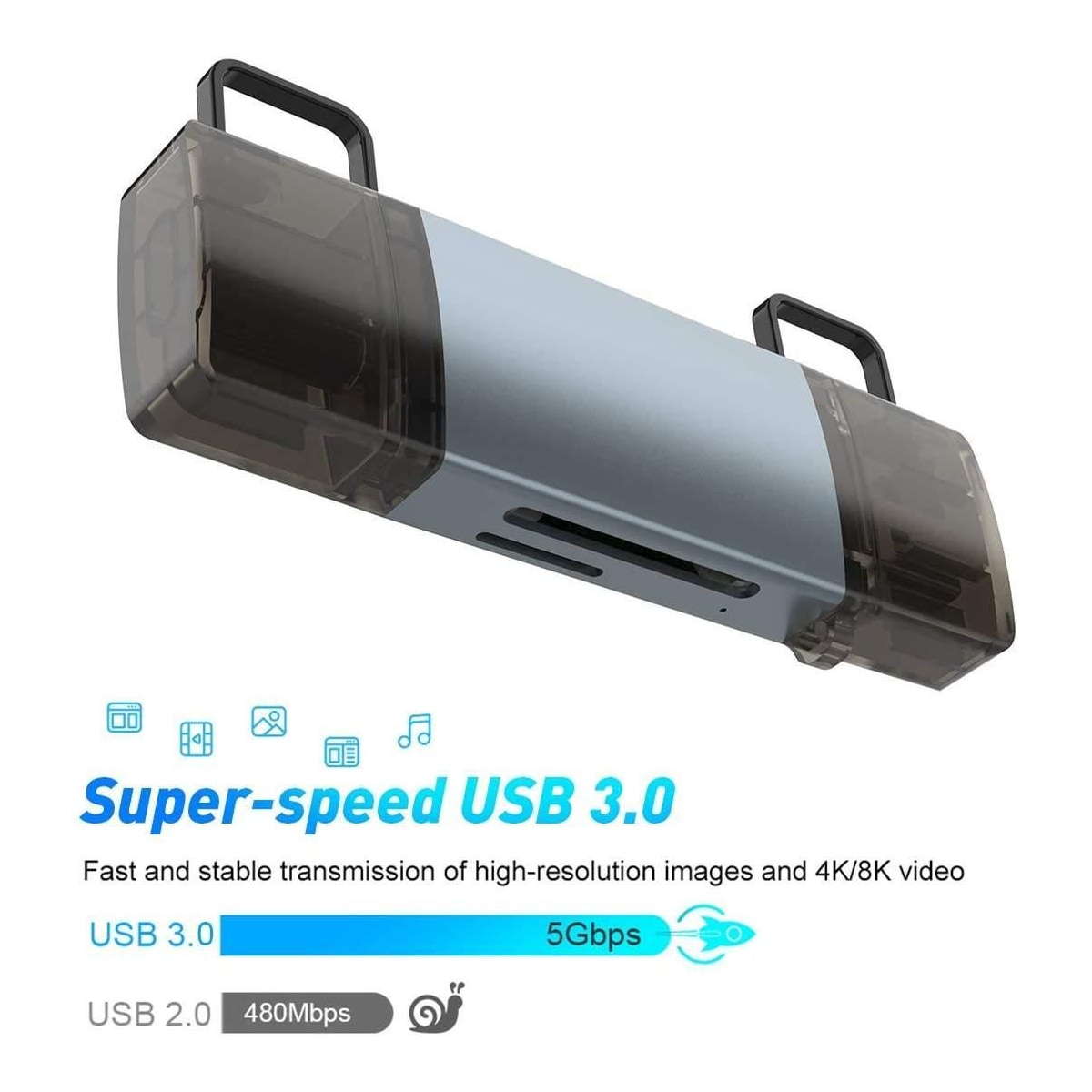 NÖRDIC USB 3.0 kortleser 2 spor SD, MicroSD UHS-I