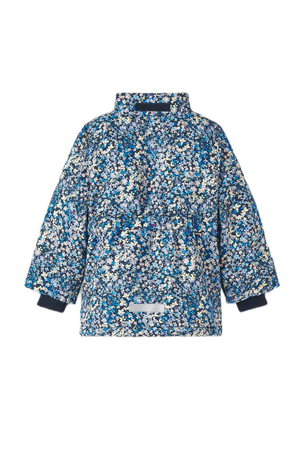 NAME IT gebloemde gewatteerde winterjas NMFMAXI van polyester donkerblauw/lichtblauw