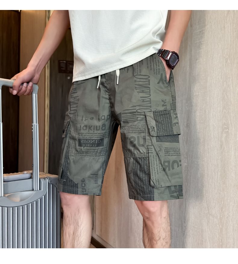 Andrei - Cargoshorts met trekkoord en letters