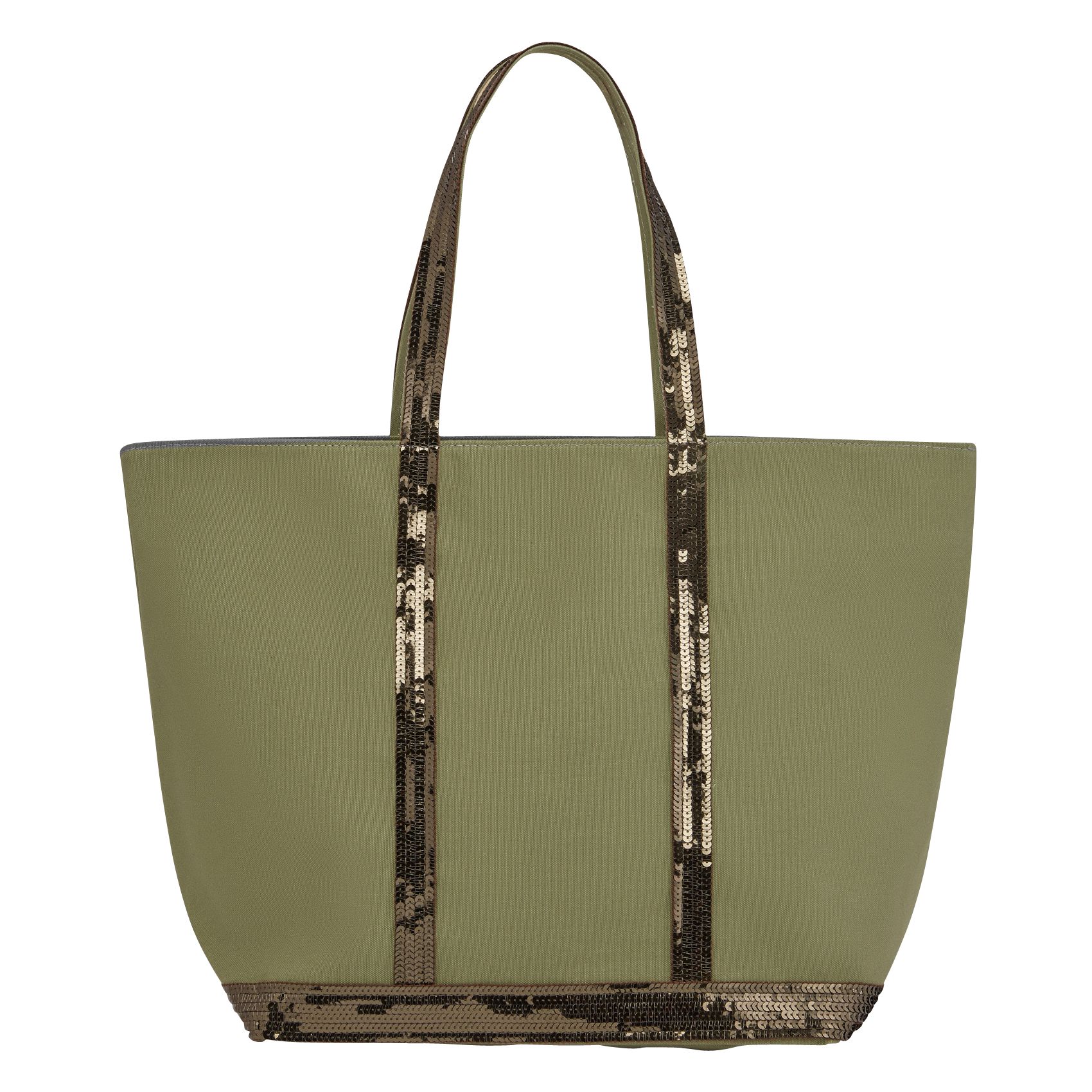 Cabas L à sequins en toile de coton| Vert