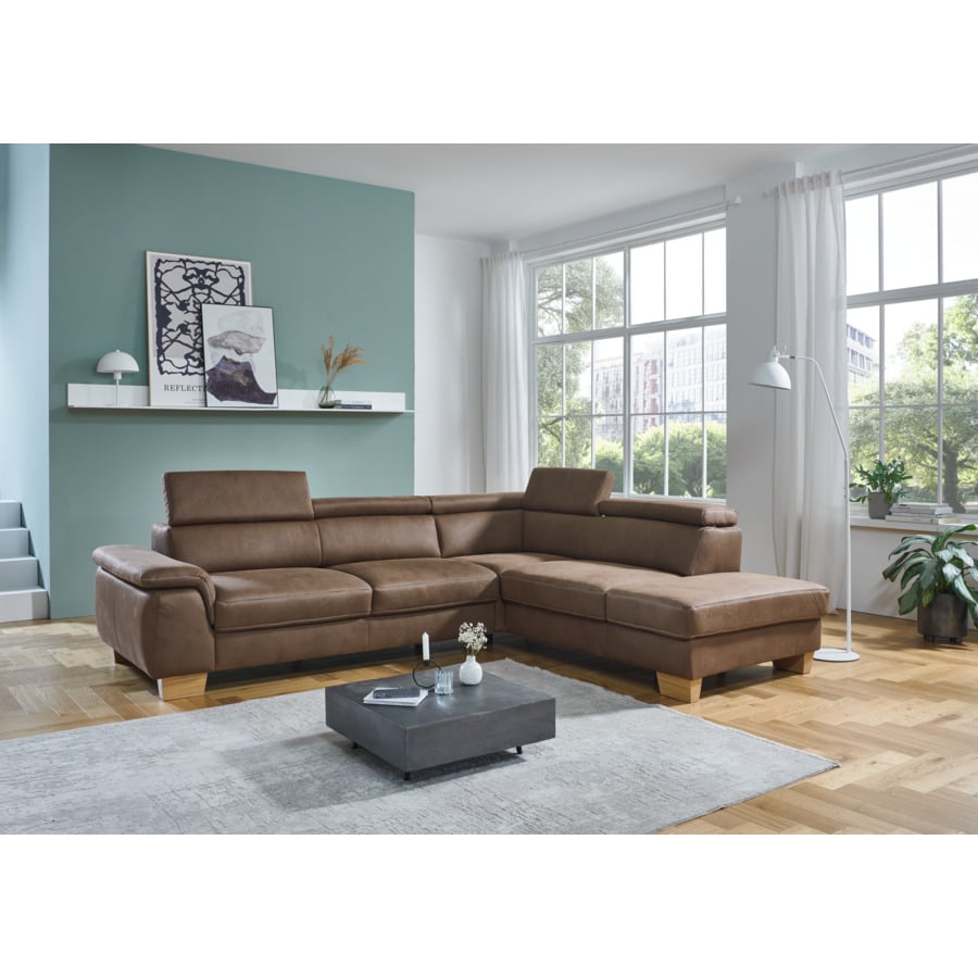 Ecksofa Track Stoff beige mit elektrischer Vorziehbank