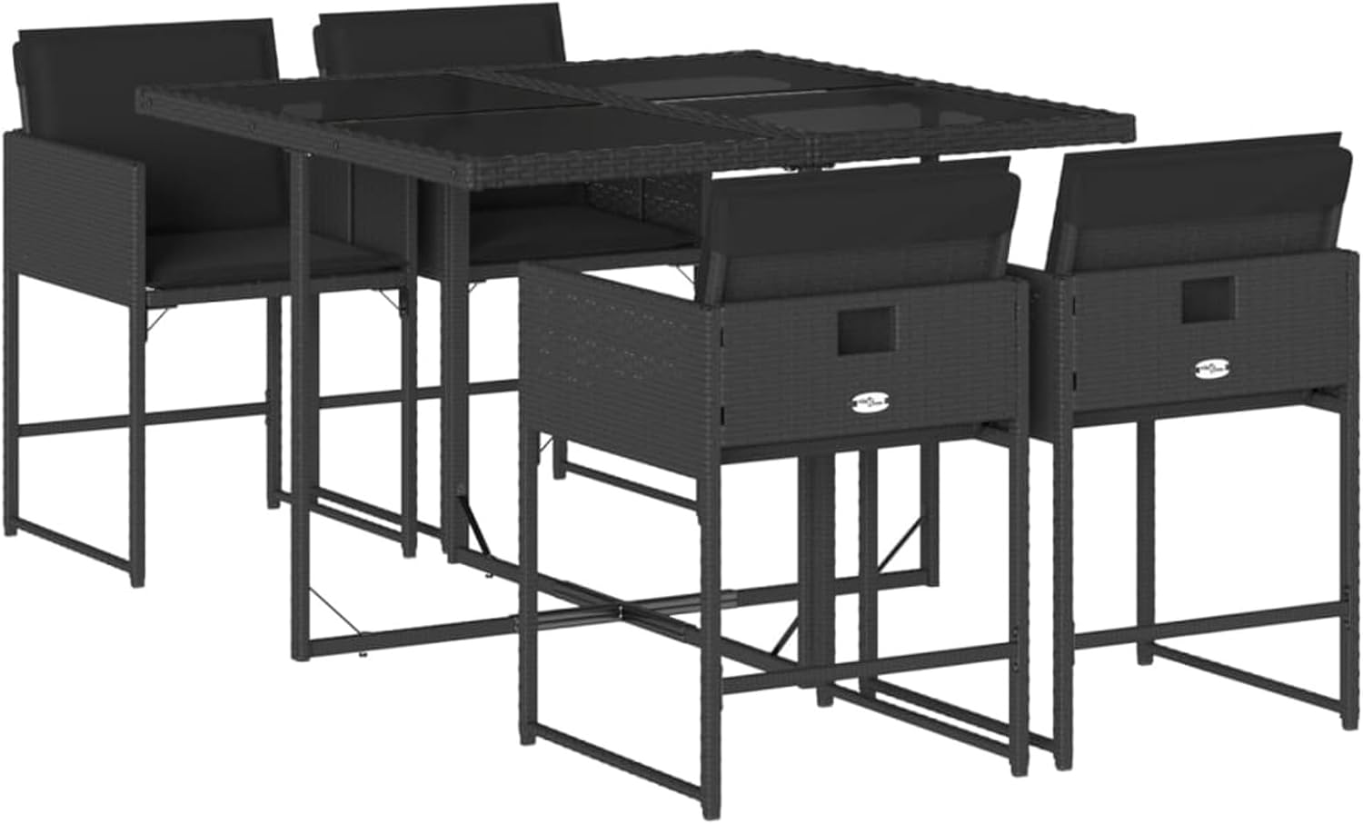 IKAYAA Gartenmöbel Set Rattan 4 Personen Garten sitzgruppe 4 Personen Gartentisch Set mit 4 stühlen Sitzgruppe Outdoor Balkon Möbel wetterfest Gartengarnitur mit Kissen-Schwarz-5-tlg