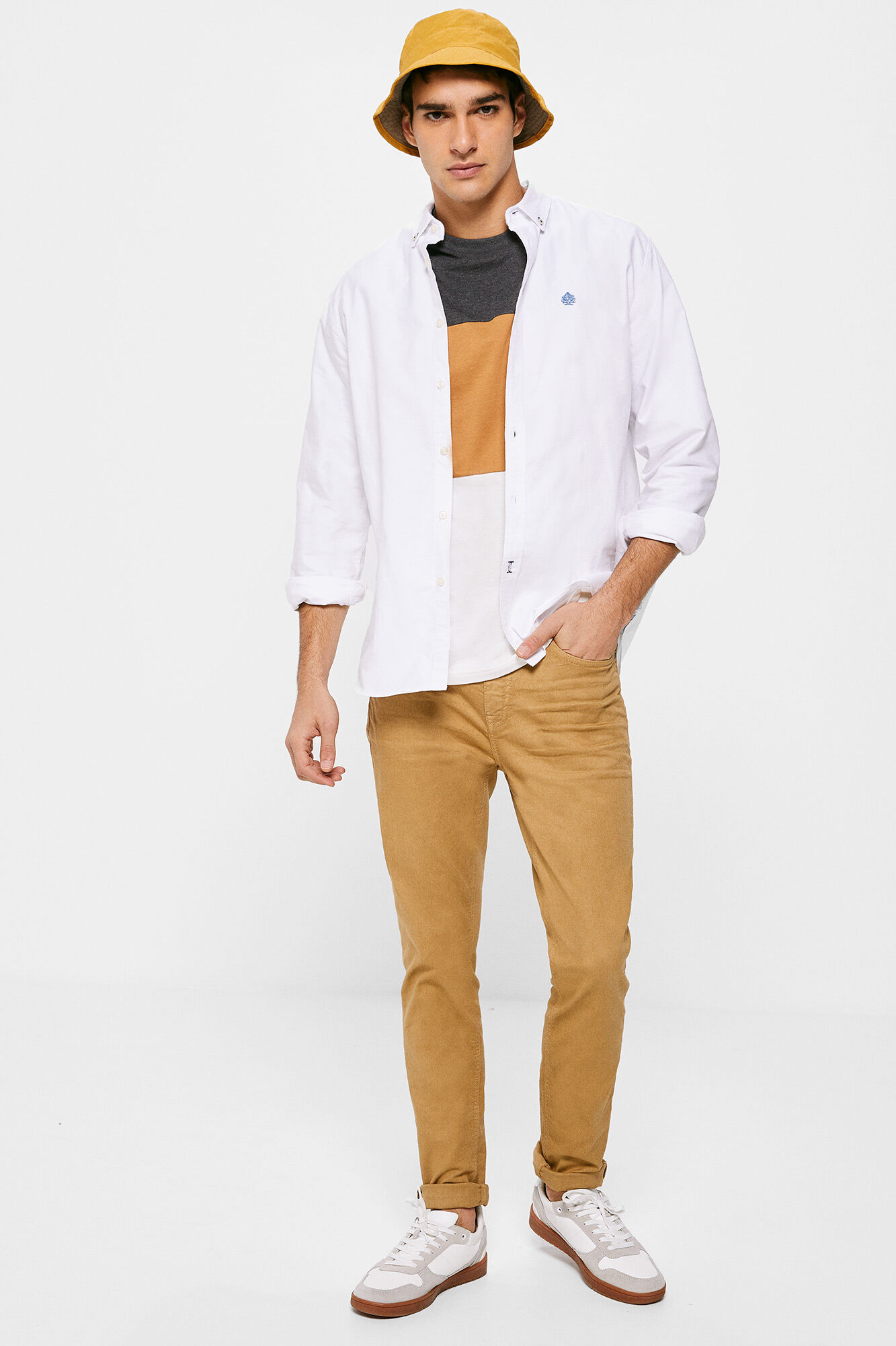 Calça skinny de cinco bolsos - bege médio