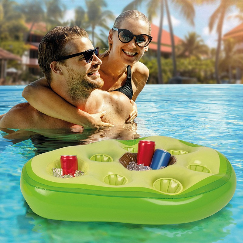 (50x70cm) Aufblasbarer Becherhalter Getränke Kühler Schwimmender Flaschen Dosenhalter mit Eisfach - Avocado