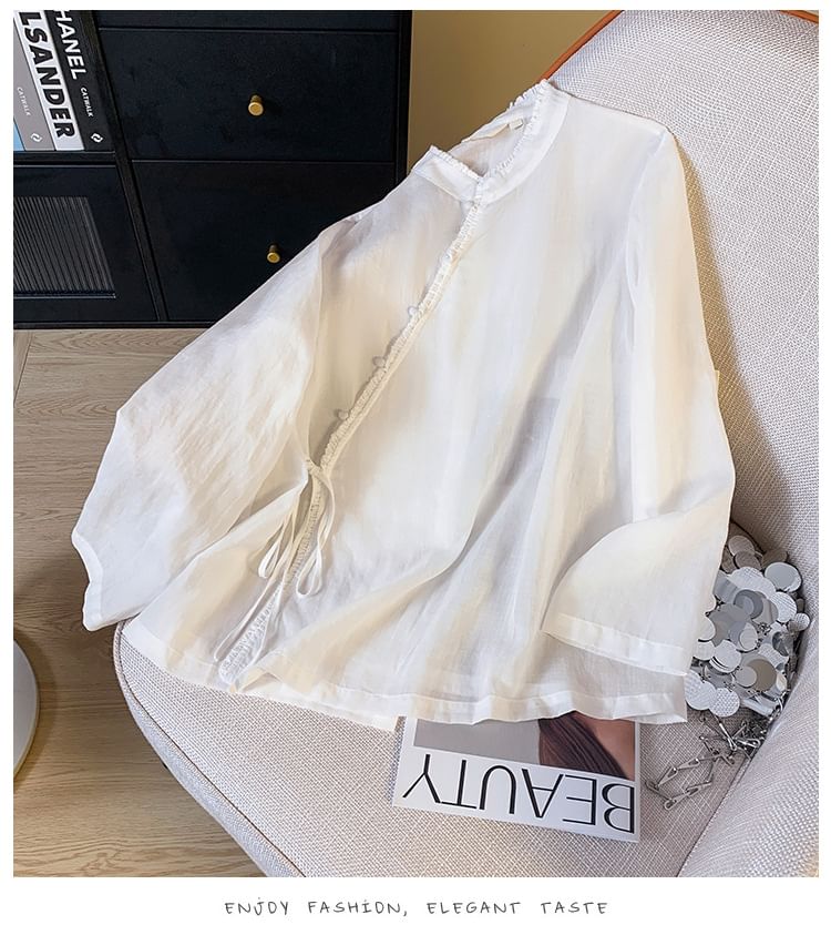 Fioridi - Hanfu blouse met lange mouwen en bandkraag