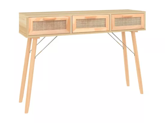 Table console Marron 105x30x75cm Bois massif pin /rotin naturel