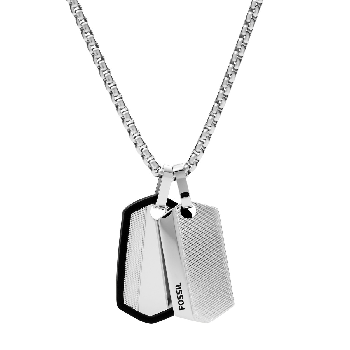 Collier FOSSIL acier inoxydable plaques militaires 61 cm