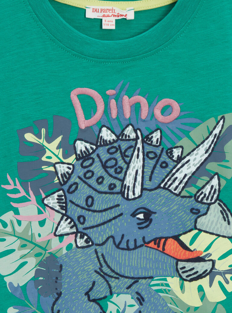 T-shirt vert animation dinosaure pour garçon
