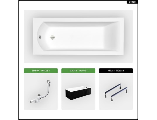 OTITEC - Baignoire rectangulaire - 160 x 70 cm - avec tablier noir ra...