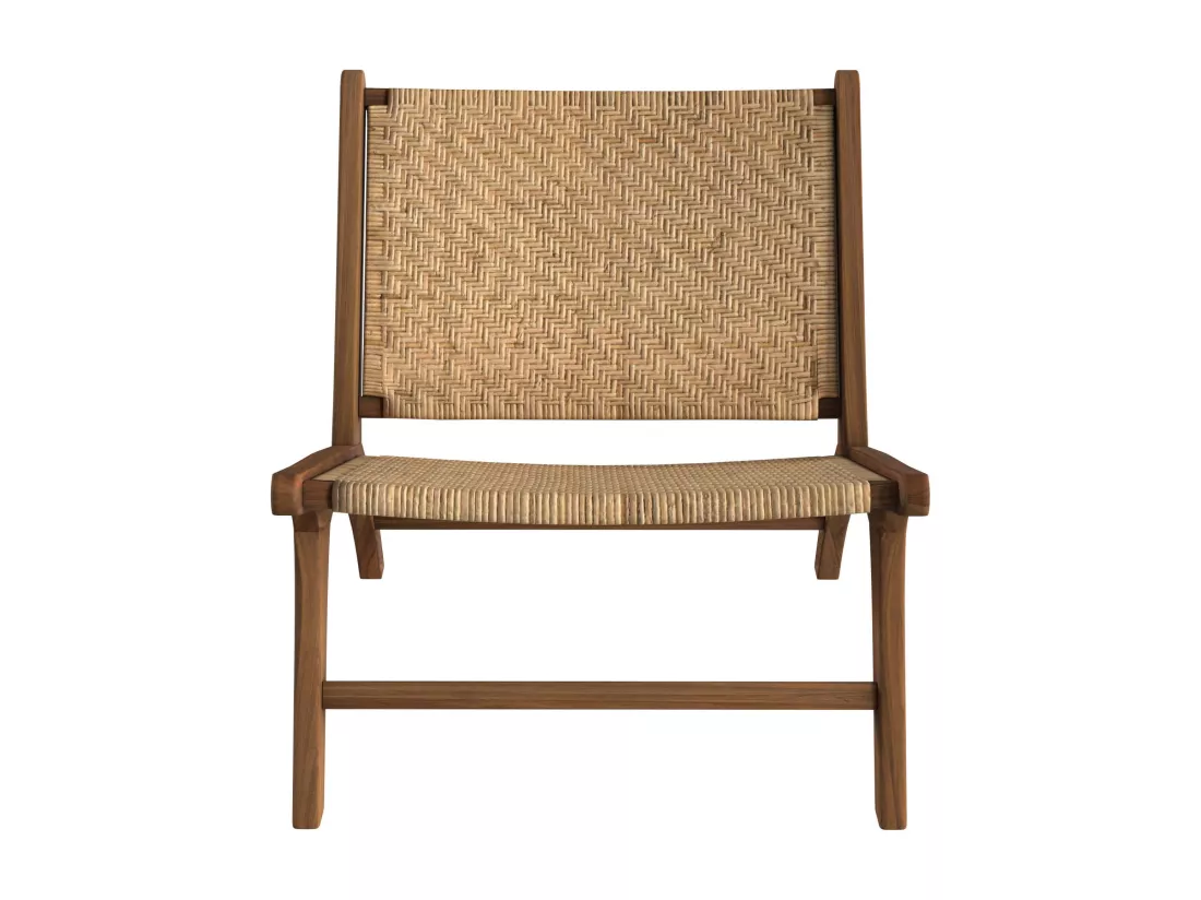 Fauteuil en bois de teck et tressage chevron en rotin - Kilka