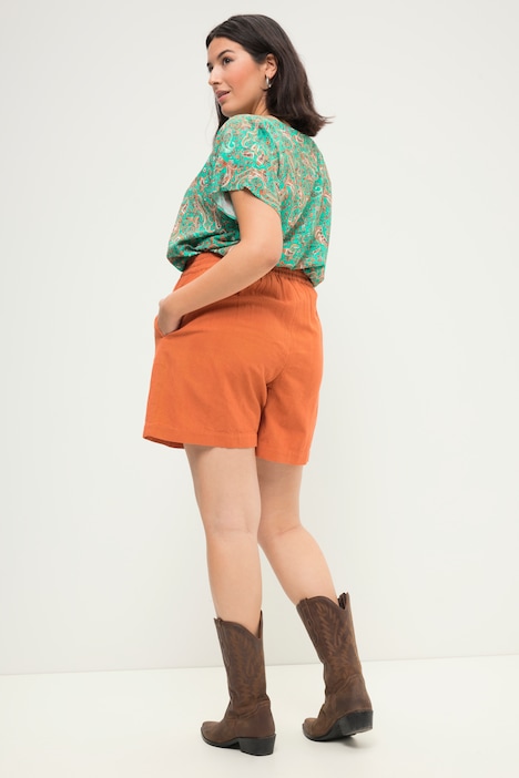 Leinenmix-Shorts, Wide Legs, HighWaist, Elastikbund