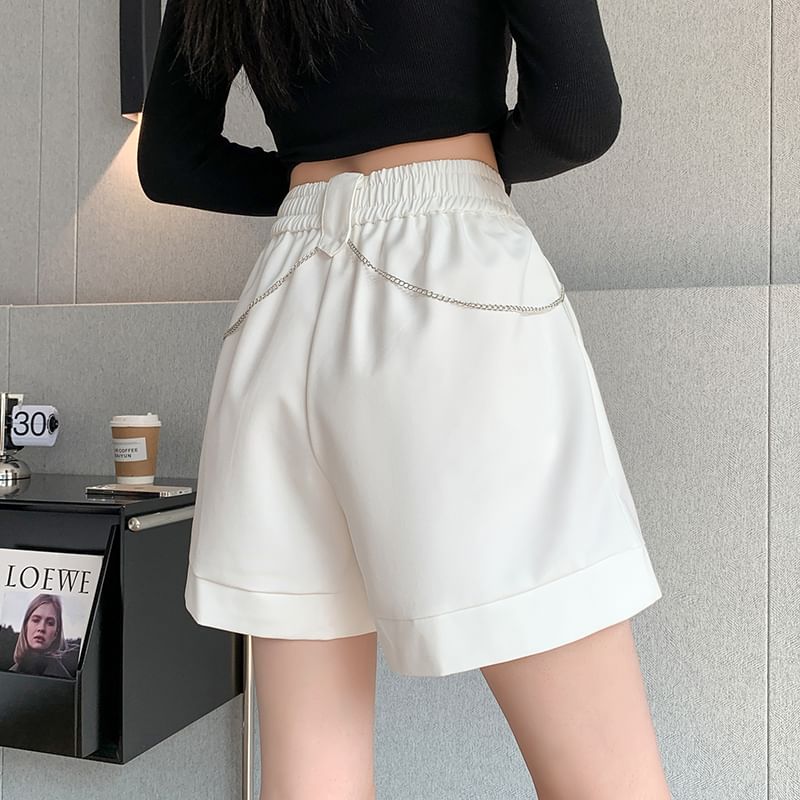Dragan Pulse - Effen korte broek met elastische taille en kettingaccent
