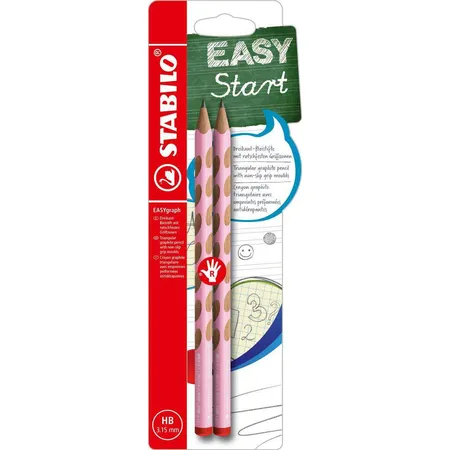 Ergonomischer Dreikant-Bleistift für Rechtshänder - STABILO EASYgraph in pastellpink- 2er Pack - Härtegrad HB