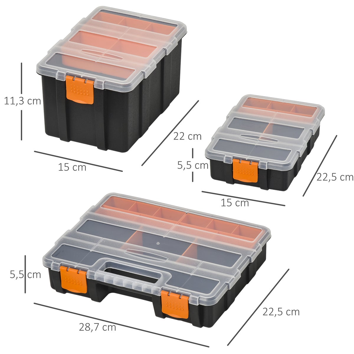 DURHAND 4-delige gereedschapsopberger, 28,7 x 22,5 x 5,5 cm, kunststof, oranje