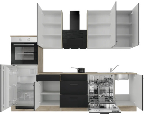 Flex Well keukenblok met apparatuur Capri 280 cm zwart mat gedemonteerd omkeerbaar uitvoering 00012602