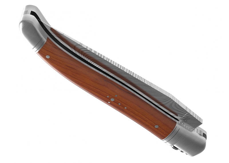 Couteau Laguiole collection damas avec un manche en bois d'If et 2 mitres en acier inoxydable