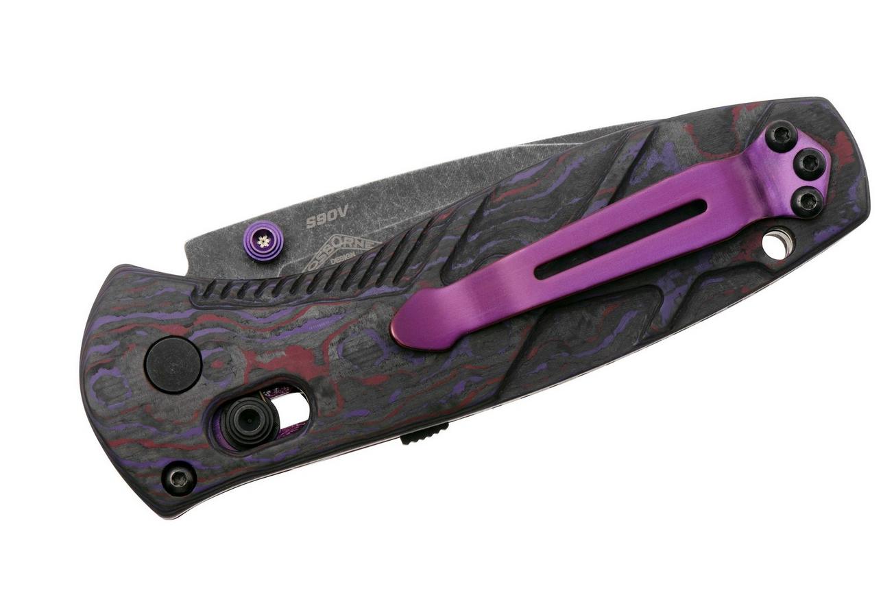 Benchmade Mini Barrage 585BK-251 Black DLC Battlewash CPM S90V, Purple Haze FatCarbon, Gold Class 2025 Limited Edition, zakmes