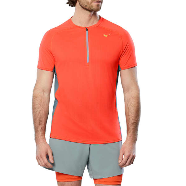 T-shirt running MIZUNO TRAIL DRYAEROFLOW HZ TEE NASTURTIUM/LEAD