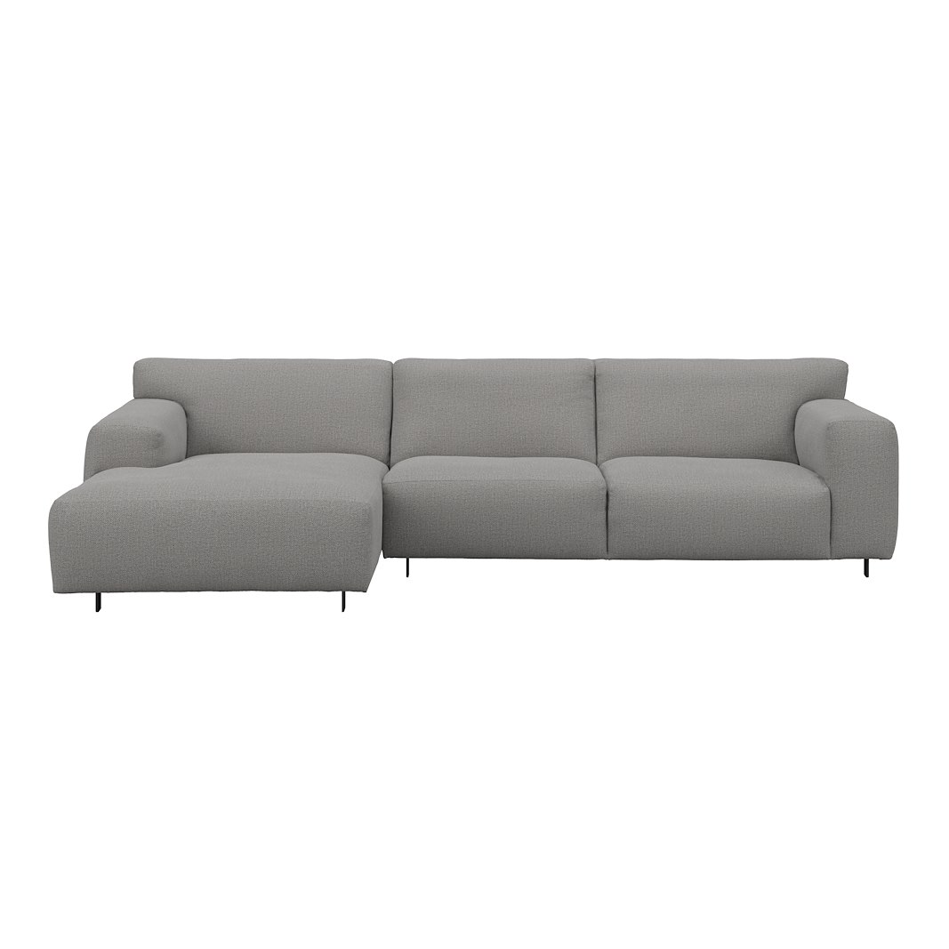 Vesta 2,5-seter med sjeselong venstre I Tekstil Marsel Light grey, standardsøm, sort metallben 10 cm, Comfort CM