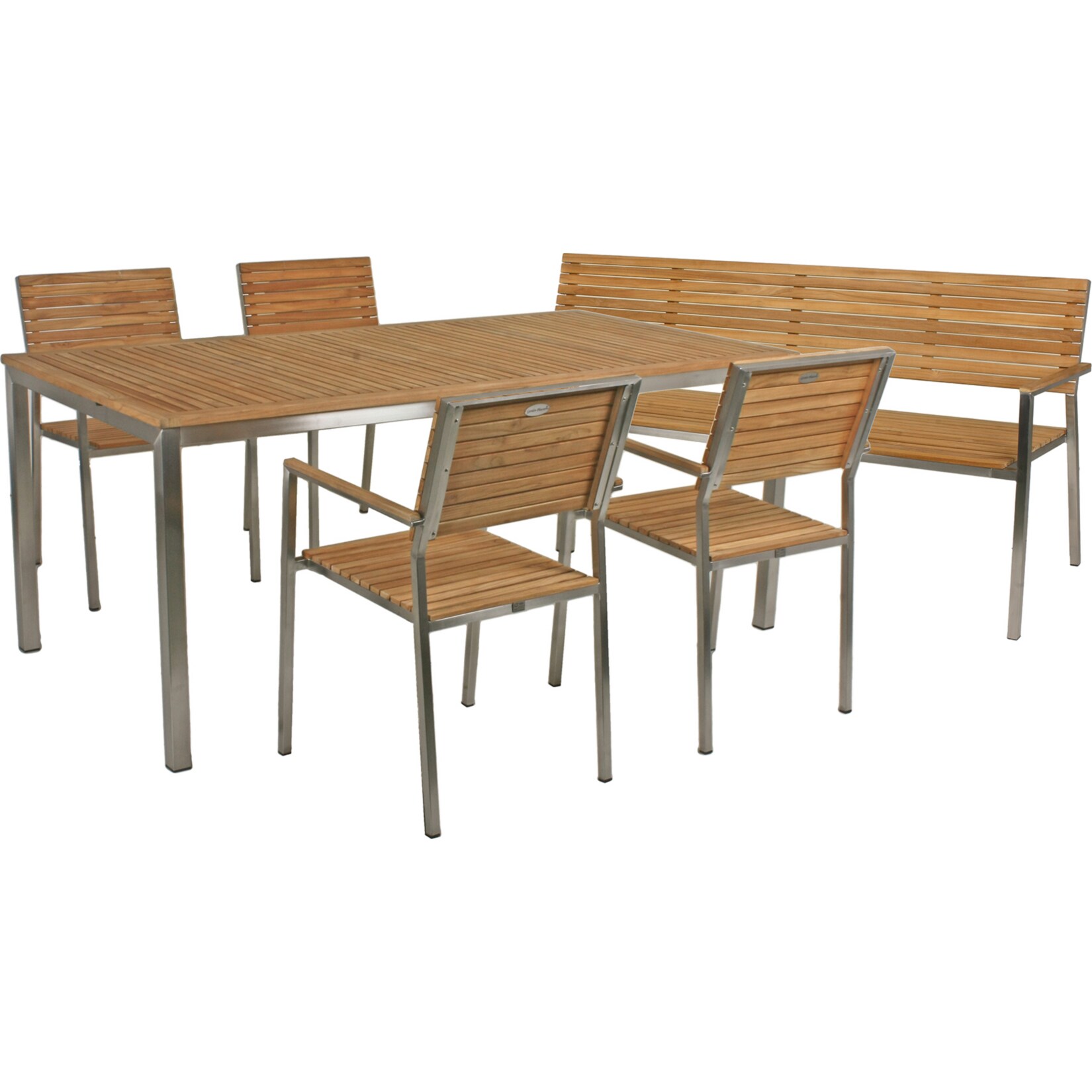 6tlg. Teak Tischgruppe Gartenmöbel Gartentisch Stuhl Garten Stapelstuhl Tisch